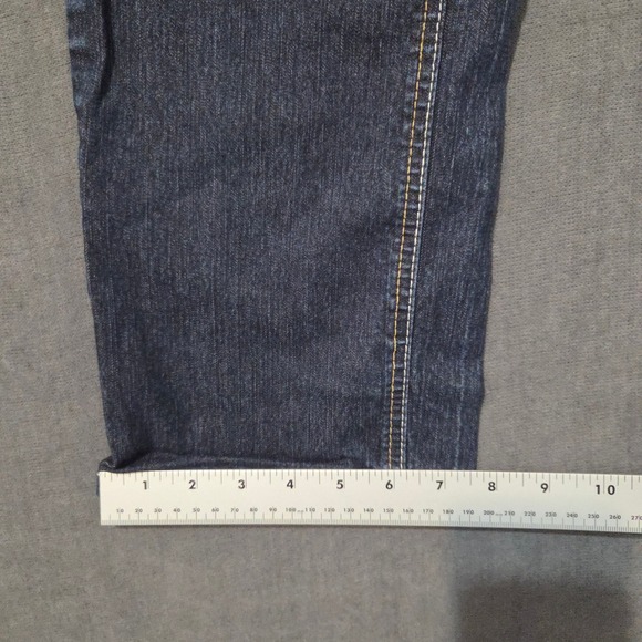 Fashion Bug Straight Leg Jeans Womens 14 Dark High Rise 3 Button Stretch - Picture 6 of 9